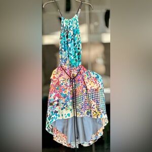 Gorgeous Nicole Miller hi-low hem dress with rope tie at waist. Size 4.